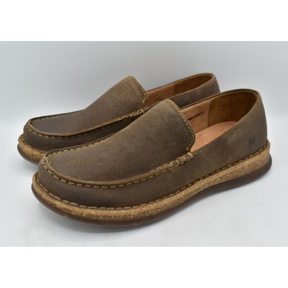 Born Mens Size 11 Baylor Taupe Distressed Suede Slip On Loafers Shoes - Picture 1 of 11